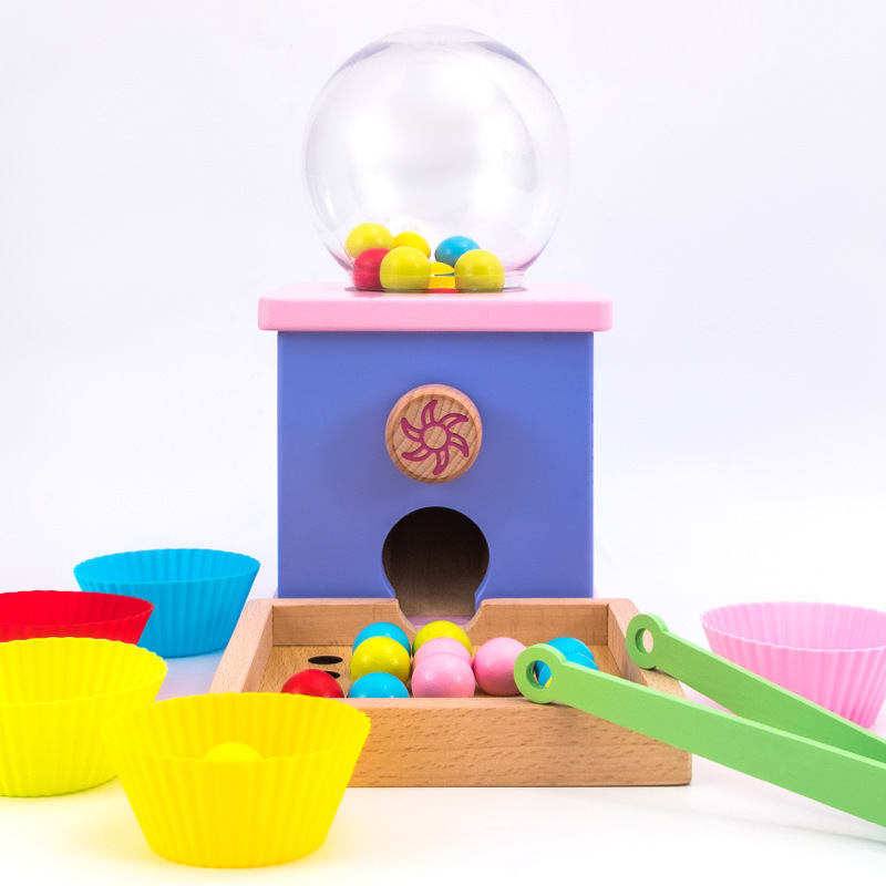 Wooden gashapon machine with color-matching beads for hand-eye coordination and concentration training, early education educational toy for children Wooden gashapon machine with color-matching beads for hand-eye coordination and concentration training, early education educational toy for children