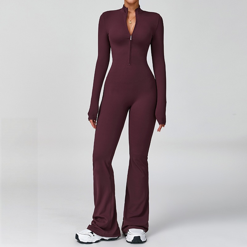 Cross-border zippered cloud-feel long-sleeve yoga jumpsuit, high-intensity fitness sports one-piece tight-fitting garment 2012