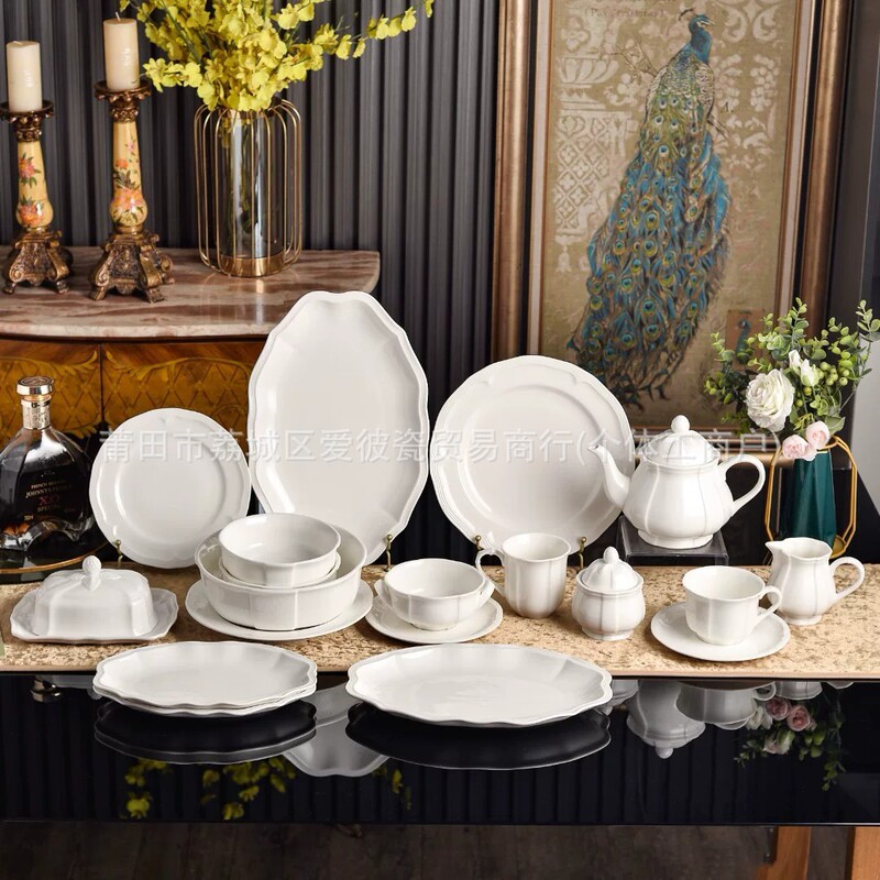 Cross-border V&B Tableware High-Quality Embossed Pure White Estate Series Cup Saucer Large and Small Plates Afternoon Tea Set Salad Bowl B Cross-border V&B Tableware High-Quality Embossed Pure White Estate Series Cup Saucer Large and Small Plates Afternoon Tea Set Salad Bowl B