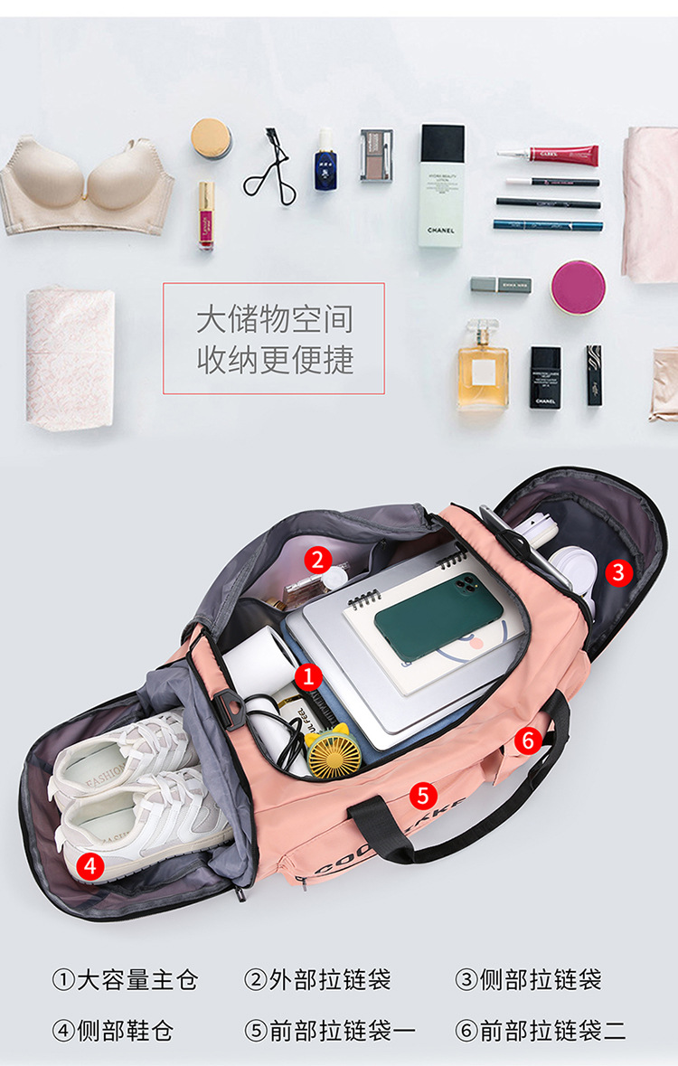 新款旅行包多功能大容量户外运动健身包可挂拉杆箱行李袋独立鞋仓详情9