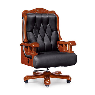 Imported leather solid wood office chair high-end material first layer cowhide boss chair leather office chair manager Executive Chair