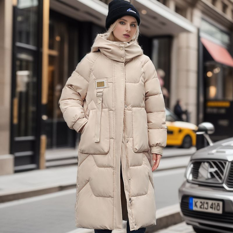 Chapeau détachable d'hiver pour femmes, vêtements rembourrés de coton, épaississement jusqu'aux genoux, nouvelle collection_voghion.com