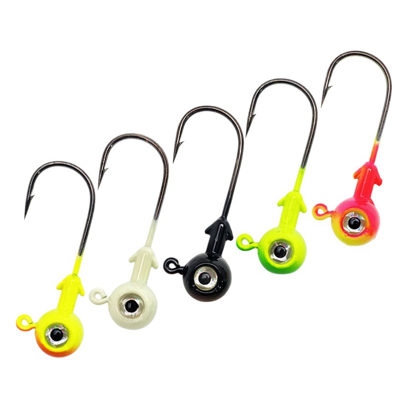 Venta al por mayor gancho de cabeza de plomo color ojo de pez gancho de cabeza de plomo 7g10g14g pintura en aerosol ojos gancho de peces de púas Luya artes de pesca