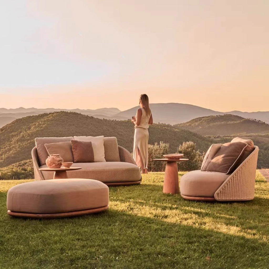 Nórdico al aire libre teca sofá villa patio al aire libre balcón jardín ocio rebanada de muebles de hotel