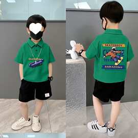 帅气洋气polo衫男童中大童短袖短裤宽松有领儿童两件套装夏装夏季