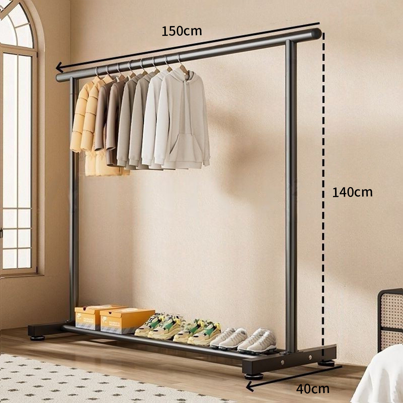 [올메탈 볼드] 150cm 길이의 단극 - 블랙