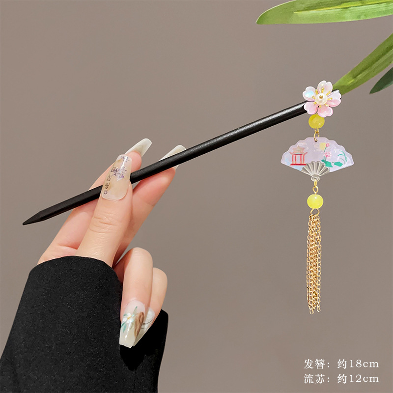 5 pink flower fan tassels