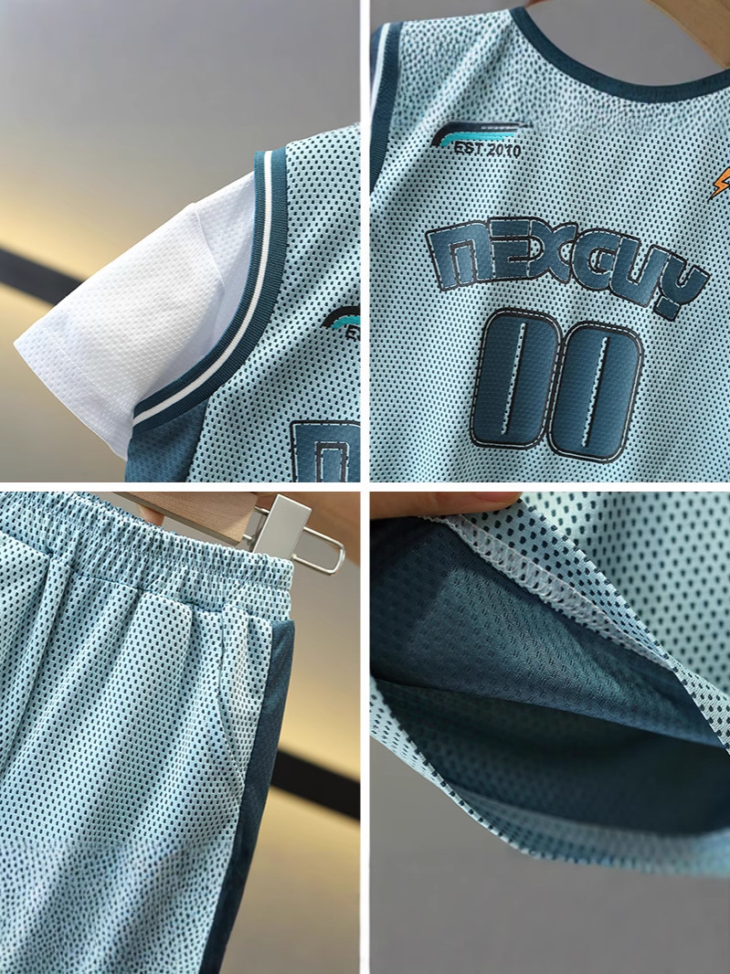 8099 traje deportivo de verano para niños 2025 nuevo traje de baloncesto de secado rápido para niños de dos piezas ropa de verano para niños