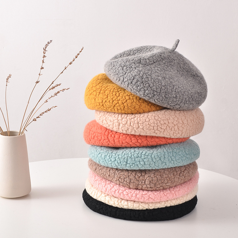 Unisex Wool beret Ladies winter Beanie pellet beret Painter cap Mushroom cap_voghion.com