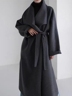 [Aurora's Kiss] New autumn and winter long-sleeved Korean style loose large lapel double-sided wool waisted coat