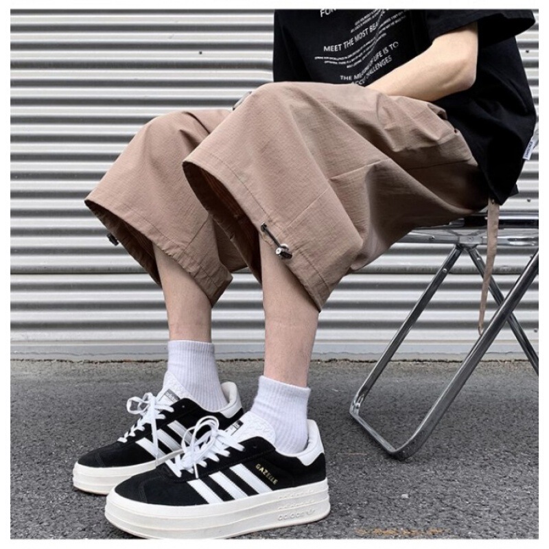American Style High Street Casual Shorts Men's 2024 Summer New Straight Wide Leg Fashionable Brand High-end Capri Pants