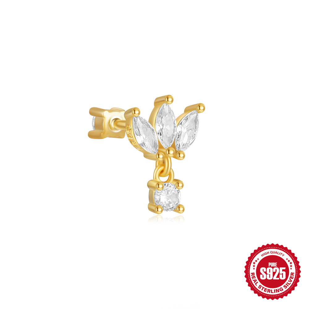 Moda europea y americana todo fósforo s925 plata esterlina tres diamantes borlas de ojo de caballo de doble cara uso de pernos en espiral de cartílago