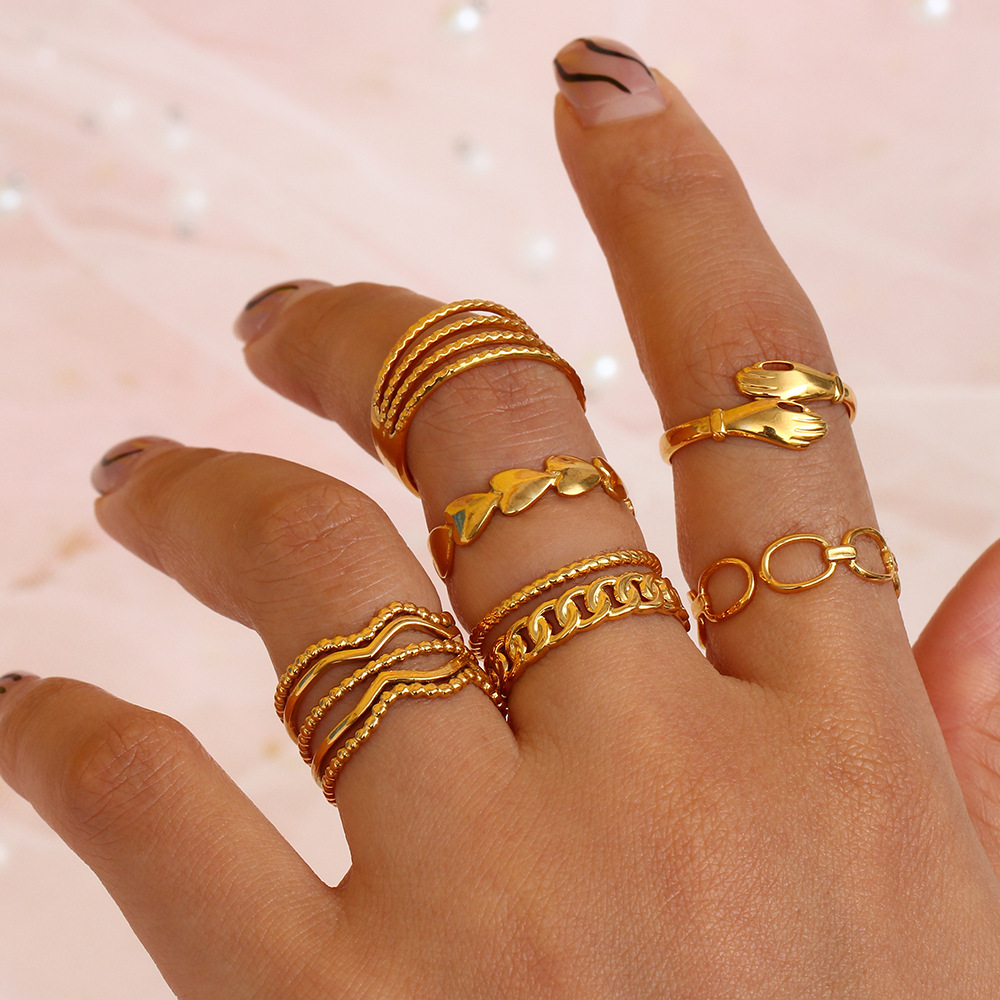 Fashion Geometric Palm Heart Shape Stainless Steel Open Ring Hollow Out Stainless Steel Rings