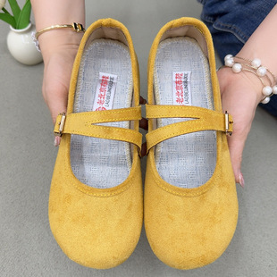 Summer Old Beijing Cloth Shoes for Women, French Soft-Soled Breathable Beanie Shoes, Retro Flats, Lightweight, Comfortable, Non-Slip Mom Shoes