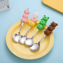 创意硅胶把手叉勺 304不锈钢可爱叉勺儿童用饭勺卡通宝宝餐勺餐叉