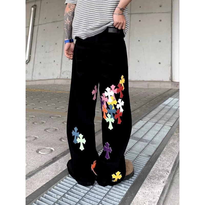 2025 Summer New Crocodile Jeans Men's American Cross Embroidery Loose Straight-Leg Casual Pants Men's Clothing