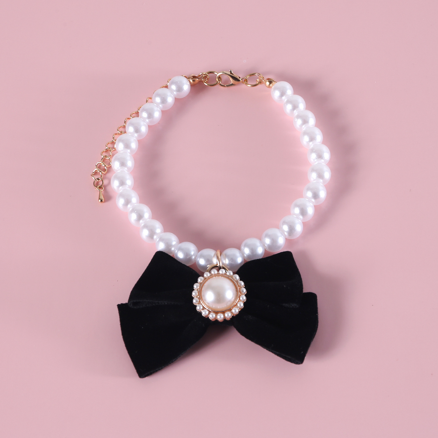 Perla de seda de mascota collar colgante arco princesa gatos cachorros colgante retro noble collar ajustable
