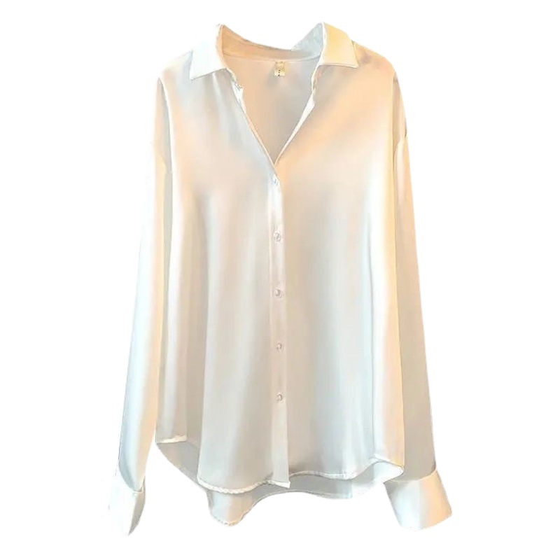 Camisa de satén de manga larga para mujer, sentido del diseño, nicho 2025 primavera y otoño nuevo estilo de todo fósforo, camisa retro al estilo de Hong Kong