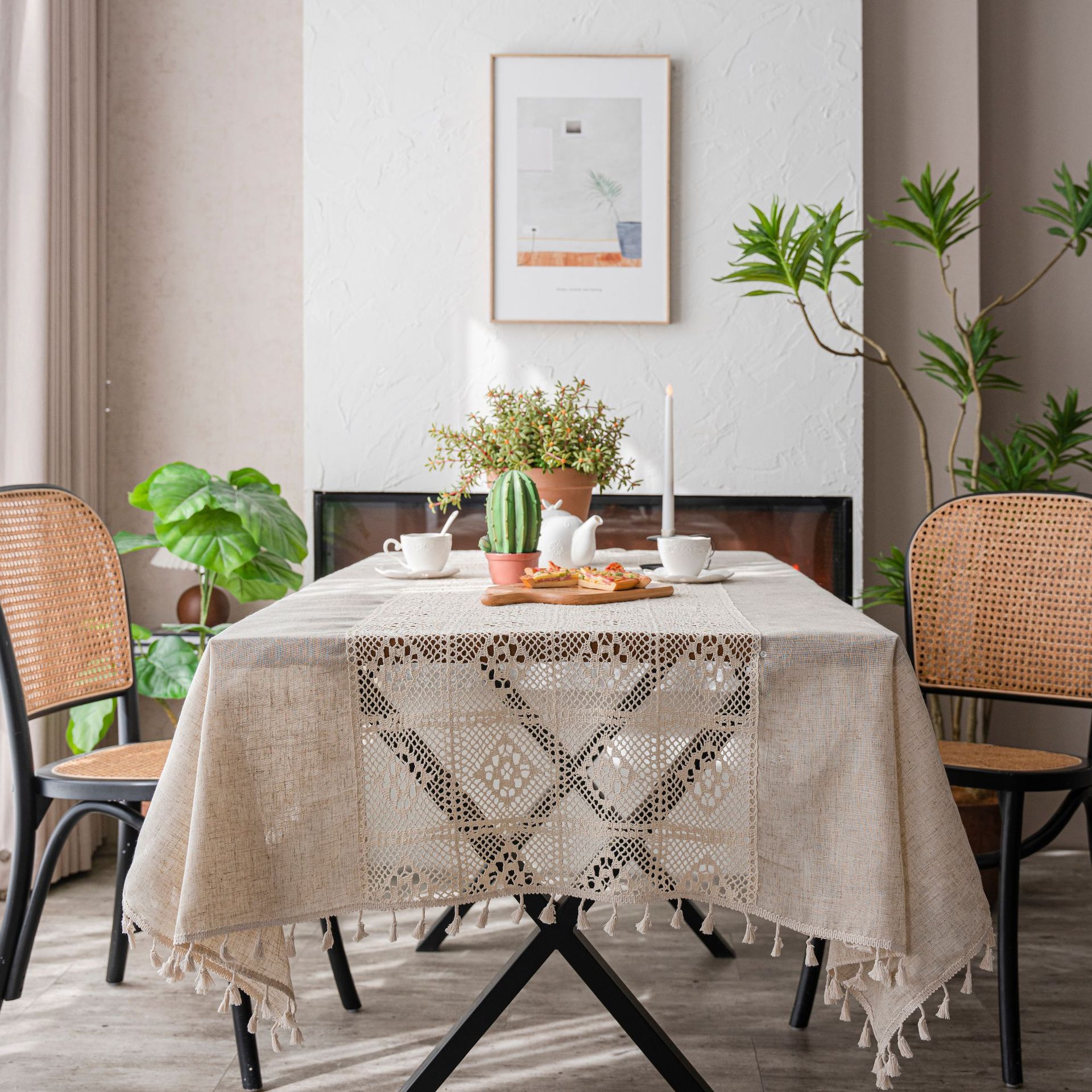 涤麻+ 拼接钩针桌布