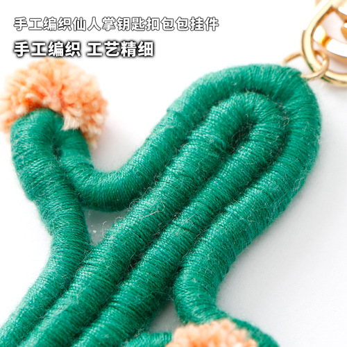 Bohemian knotted cotton rope braided handmade pendant, retro pastoral style plant succulent cactus bag pendant