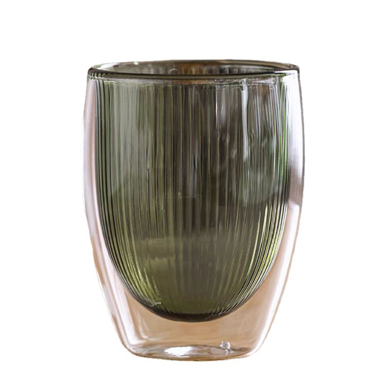Colorido de doble capa Taza de borosilicato a rayas taza de vidrio transparente taza de agua desayuno bebida jugo Taza de leche taza de café