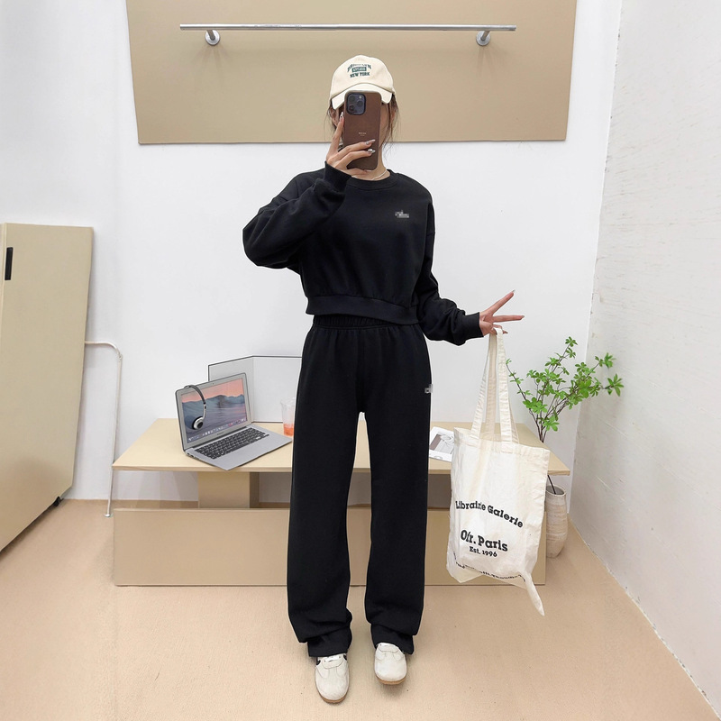 A*O Autumn and Winter New Style Fleece-Lined Sports Wide-Leg Pants Casual Versatile High-Waisted Loose Straight-Leg Sweatpants for Women A*O Autumn and Winter New Style Fleece-Lined Sports Wide-Leg Pants Casual Versatile High-Waisted Loose Straight-Leg Sweatpants for Women