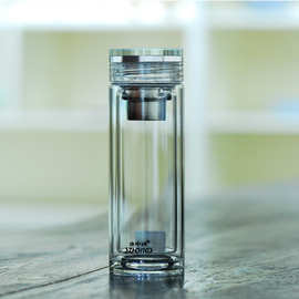 水中神男商务玻璃杯带盖茶水分离便携双层透明水杯泡杯(冷傲系）