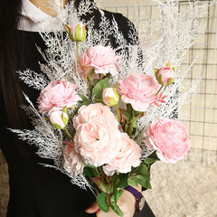 玫瑰花3頭西洋牡丹植物仿真花婚慶裝飾品INS風植物牆花牆MW51010