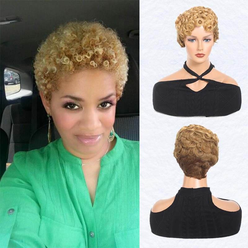 Wig foreign trade European and American Amazon copper roll African Short head cover natural fluffy breathable factory wholesale in stock Wig foreign trade European and American Amazon copper roll African Short head cover natural fluffy breathable factory wholesale in stock