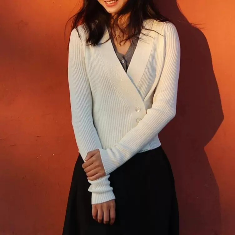 SW绵羊毛混纺毛衣针织衫背心两件套女25秋新款V领开衫上衣A1MY079