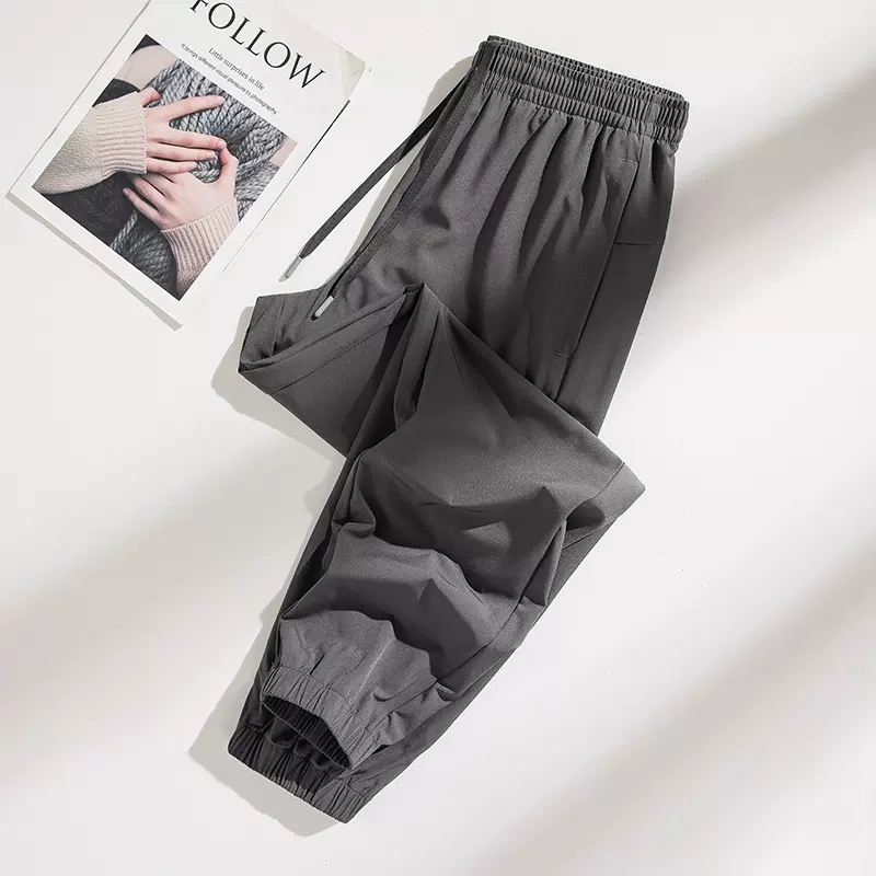 冰丝裤子男士夏季薄款宽松束脚长裤速干大码运动休闲长裤子