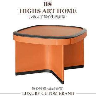 Italian Modern High-speed Entertainment Furniture Hermes Orange Saddle Leather Game Table Full-automatic Multi-functional Mahjong Table