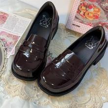 日系圆头厚底单鞋女百搭小皮鞋蝴蝶结制服鞋中跟jk鞋2024新款秋季
