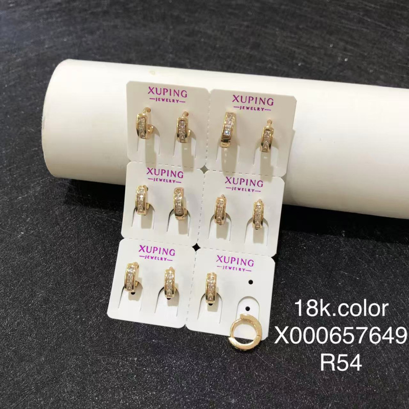 Xuping estilo simple incrustado de una sola fila de gemas artificiales pequeñas orejetas clásicas europeas y estadounidenses pendientes transfronterizos orejetas al por mayor