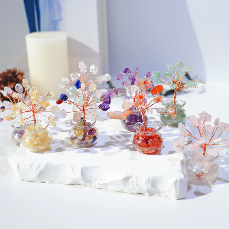 Cross-border Hot-selling Natural Crystal Tree Hand-woven Home Car Mini Crystal Gravel Wealth Tree Small Ornaments Cross-border Hot-selling Natural Crystal Tree Hand-woven Home Car Mini Crystal Gravel Wealth Tree Small Ornaments