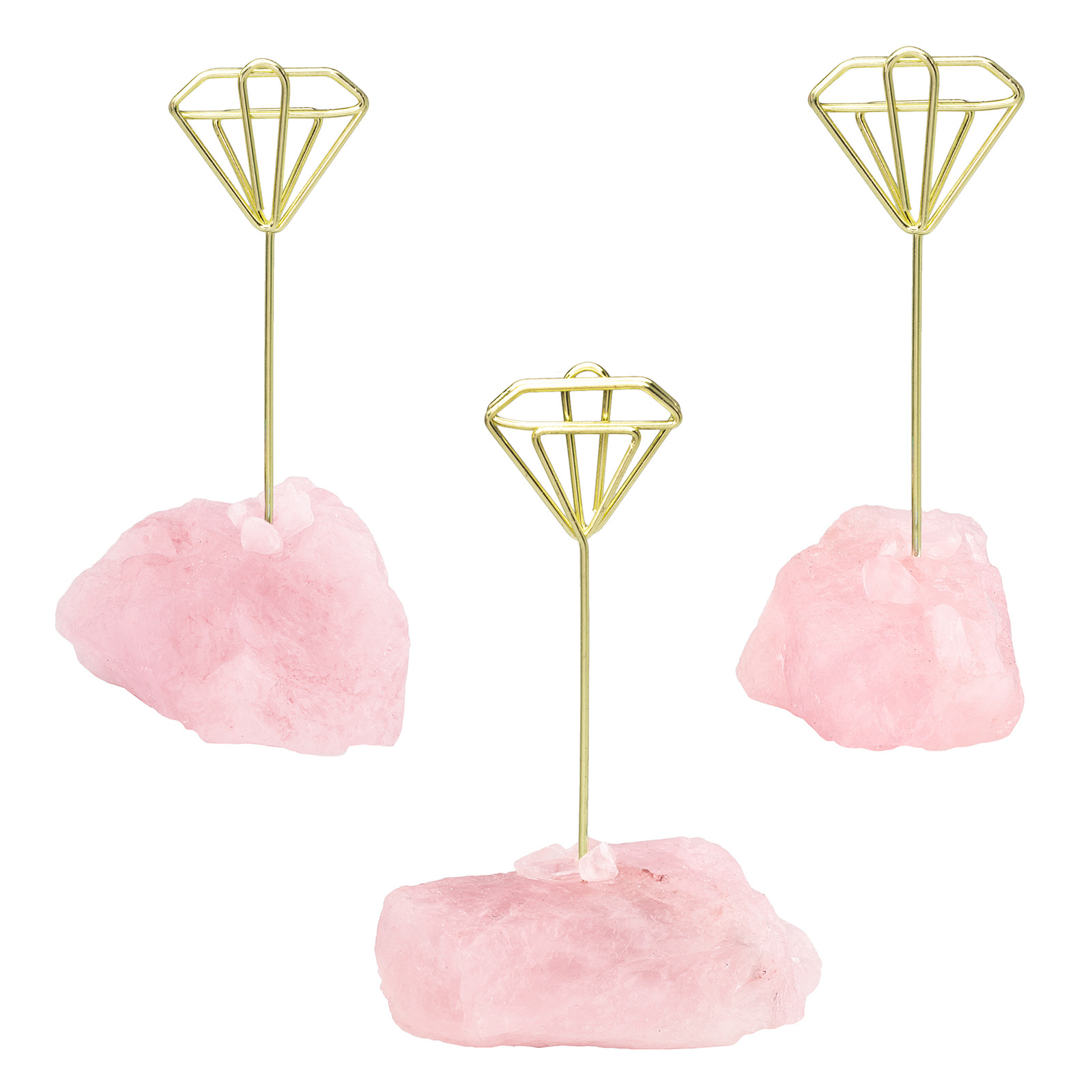 天然粉晶原石底创意金属图案便签夹 立式ins风简约卡片留言照片夹 undefined