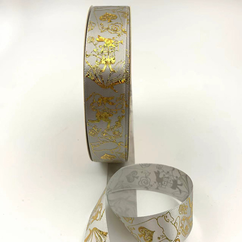 25mm láser oro cinta de dibujos animados poker gato bar bandeja hecho a mano dorado cinta poliéster cinturón en stock al por mayor