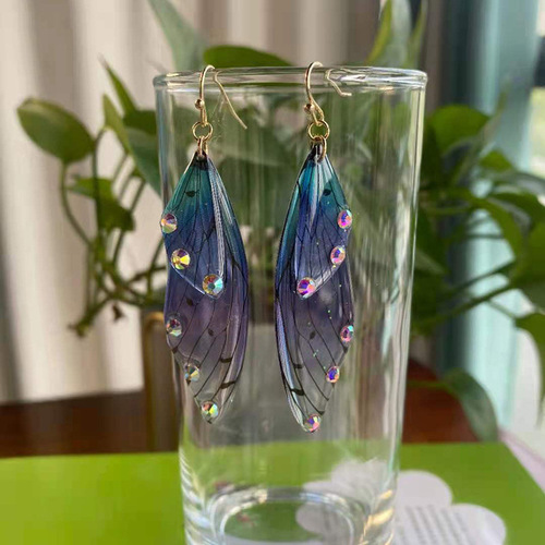 S925 Silver Cicada Wings Ear Hook Butterfly Earrings Temperament Super Fairy Long Earrings Cicada Wings Gradient Color Earrings for Women