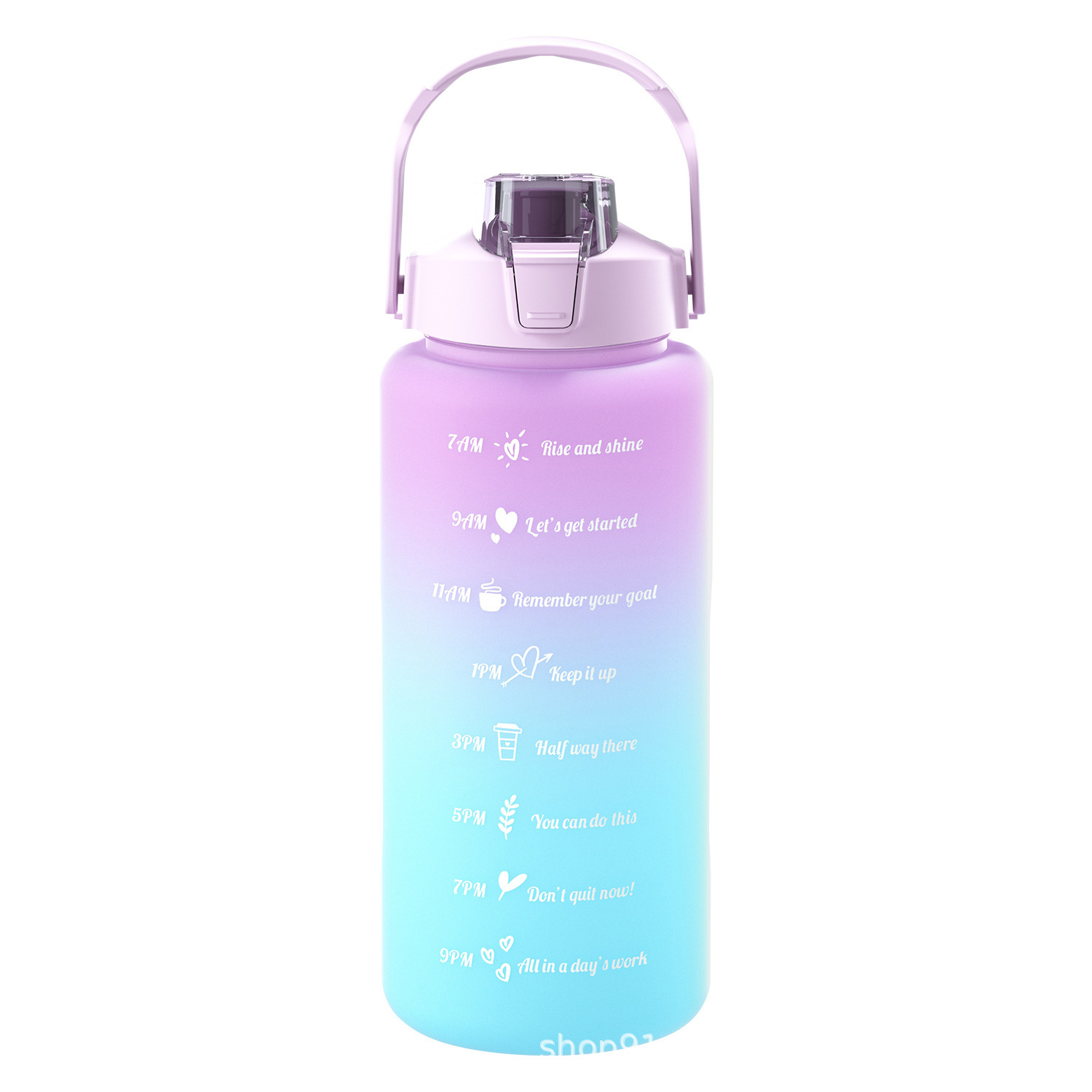 Taza de agua de tres piezas taza de paja de gran capacidad taza de agua de color degradado espacio deportivo olla taza de agua de plástico esmerilado con escala