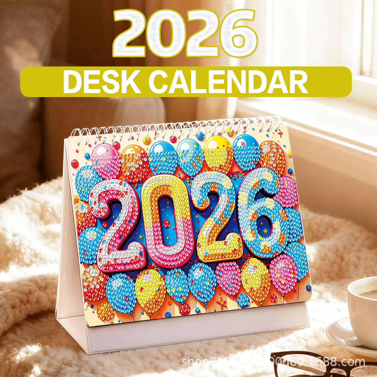 Transfronterizo para 2026 perforación caligrafía y pintura alrededor de 12 páginas kit de calendario de mesa de calendario de diamante hecho a mano venta directa de fábrica spot