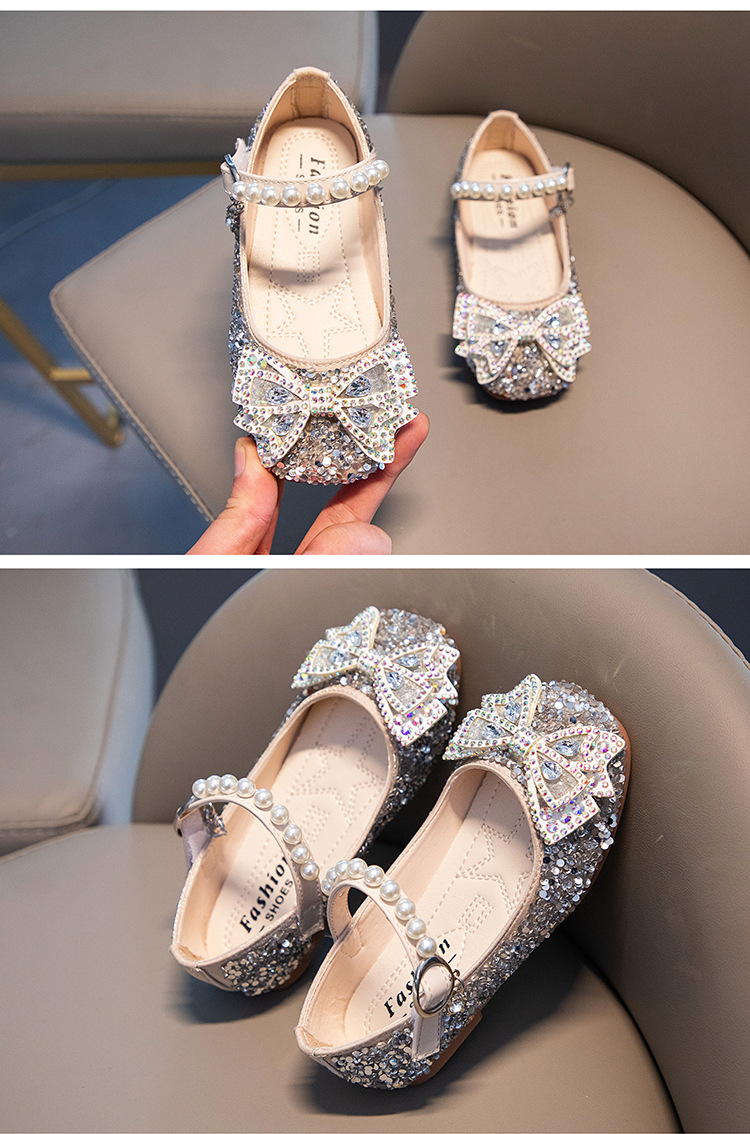 Girl's Vintage Style Solid Color Rhinestone Bowknot Round Toe Flats display picture 1