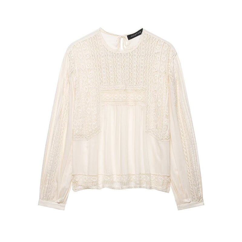 Za Cross-Border Exclusive Supply of 2026 Spring New French-Style Elegant Off-White Lace Round-Neck Tie-Front Long-Sleeve Shirt Za Cross-Border Exclusive Supply of 2026 Spring New French-Style Elegant Off-White Lace Round-Neck Tie-Front Long-Sleeve Shirt