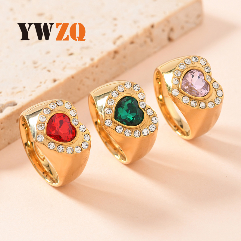 European and American Cross Border Titanium Steel Ring Fashion Exquisite Casting Love Color Diamond Ring Light Luxury Stainless Steel Jewelry Factory