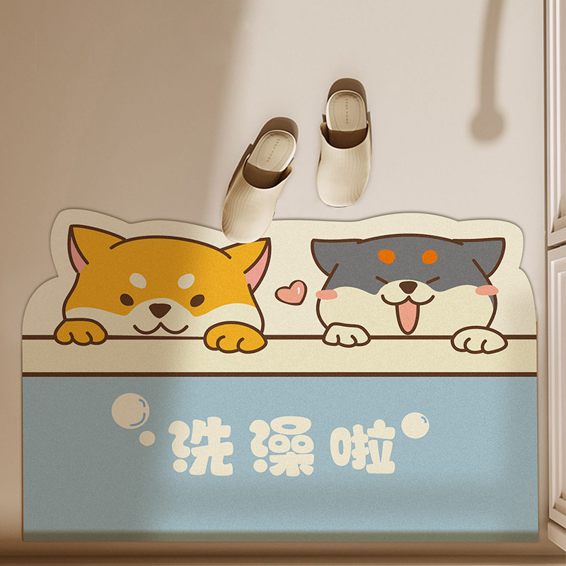 Antislipmat voor de badkamer met diatomeeënaarde, geschikt voor toilet en wastafel. Duurzaam, gemakkelijk schoon te maken en waterabsorberend. Schattig cartoonfiguur._voghion.com