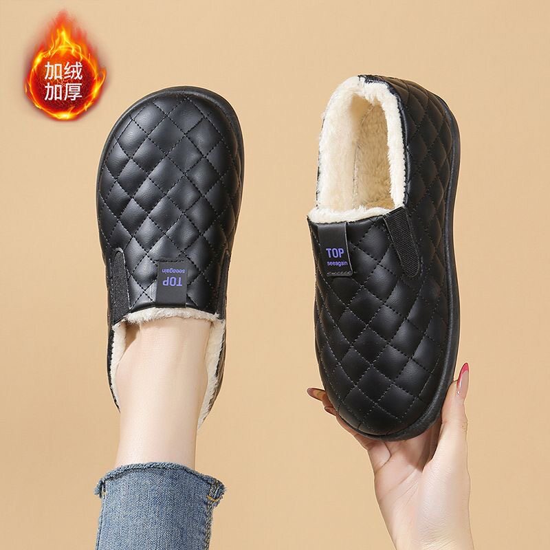 Giày lười nữ xỏ chân đế bằng lót lông giữ ấm — A88 vải cotton kẻ ô - màu nâu cà phê, A88 vải cotton kẻ ô - màu đen, A88 Vải cotton kẻ ô - Màu nâu cà phê [Hộp], A88 Vải cotton kẻ ô - Đen [Hộp]