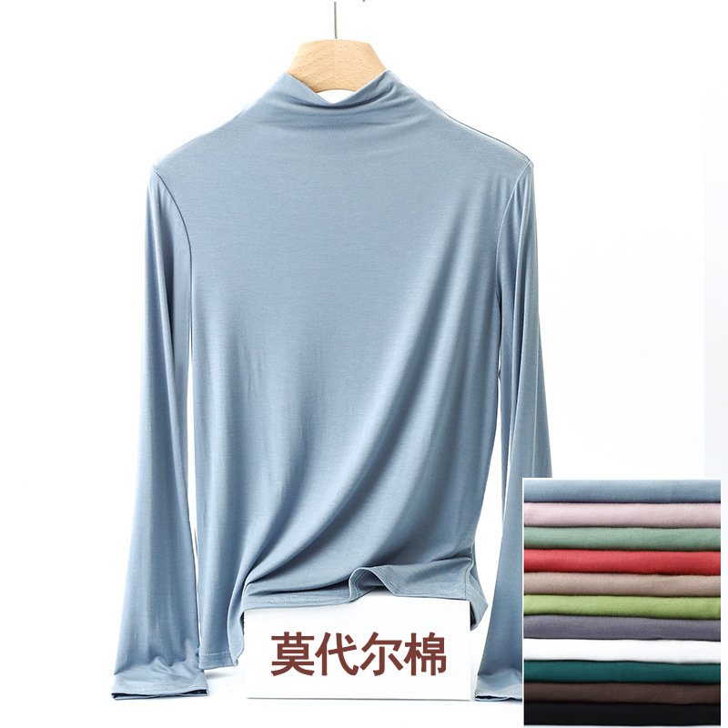 Women's half turtleneck bottoming shirt, spring and autumn thin modal long-sleeved long-sleeved T-shirt, slim-fit mid-collar all-matching top