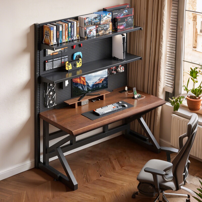 Computer desk, desktop, home gaming desk, perforated board, bedroom desk, bookshelf combination, rectangular workbench Computer desk, desktop, home gaming desk, perforated board, bedroom desk, bookshelf combination, rectangular workbench