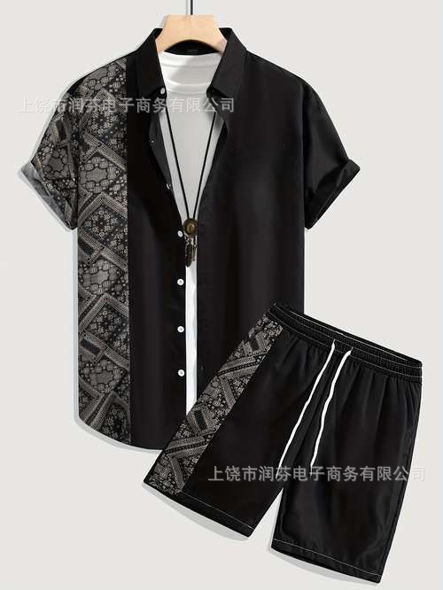 2026 viaje transfronterizo de vacaciones de viento camisa set hombre verano suelto transpirable dos piezas set mar ocio versátil