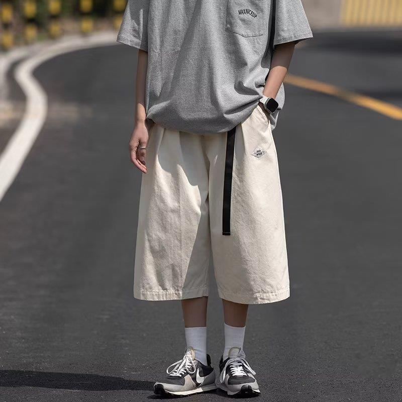 2023 Casual Capri Pants Men's Summer Loose oversize Over-the-Knee Shorts American Style Ins Fashion Brand 7-point Straight Wide