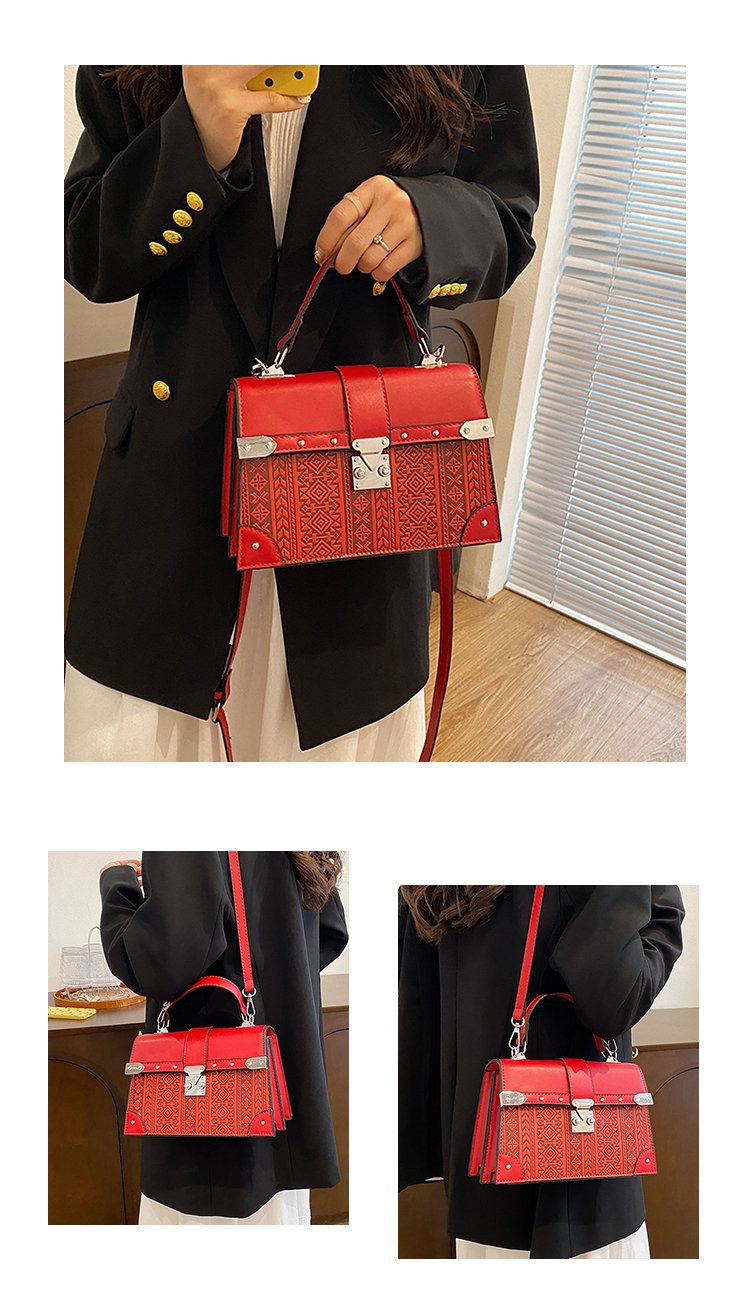Vintage Women's Embossed Shoulder Bag With Lock Clasp Casual_voghion.com